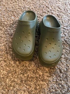 Balenciaga Olive Green Slip-On Clog